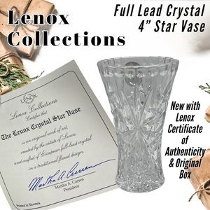 🎁 LENOX Lead Crystal 4” Star Diamond Vase & Certificate